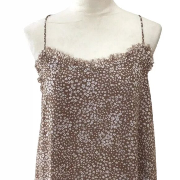 Flawless Tan White Ditzy Floral Boho Maxi Dress Lined Ruffle Women's Size Small - Picture 7 of 12